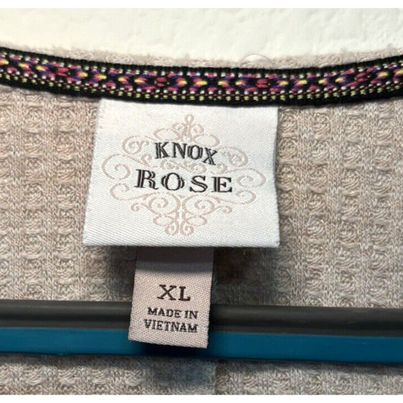 Knox Rose Leopard Print‎ Waffle Knit Shirt XL Cozycore Boho Casual Loungewear - Picture 7 of 8